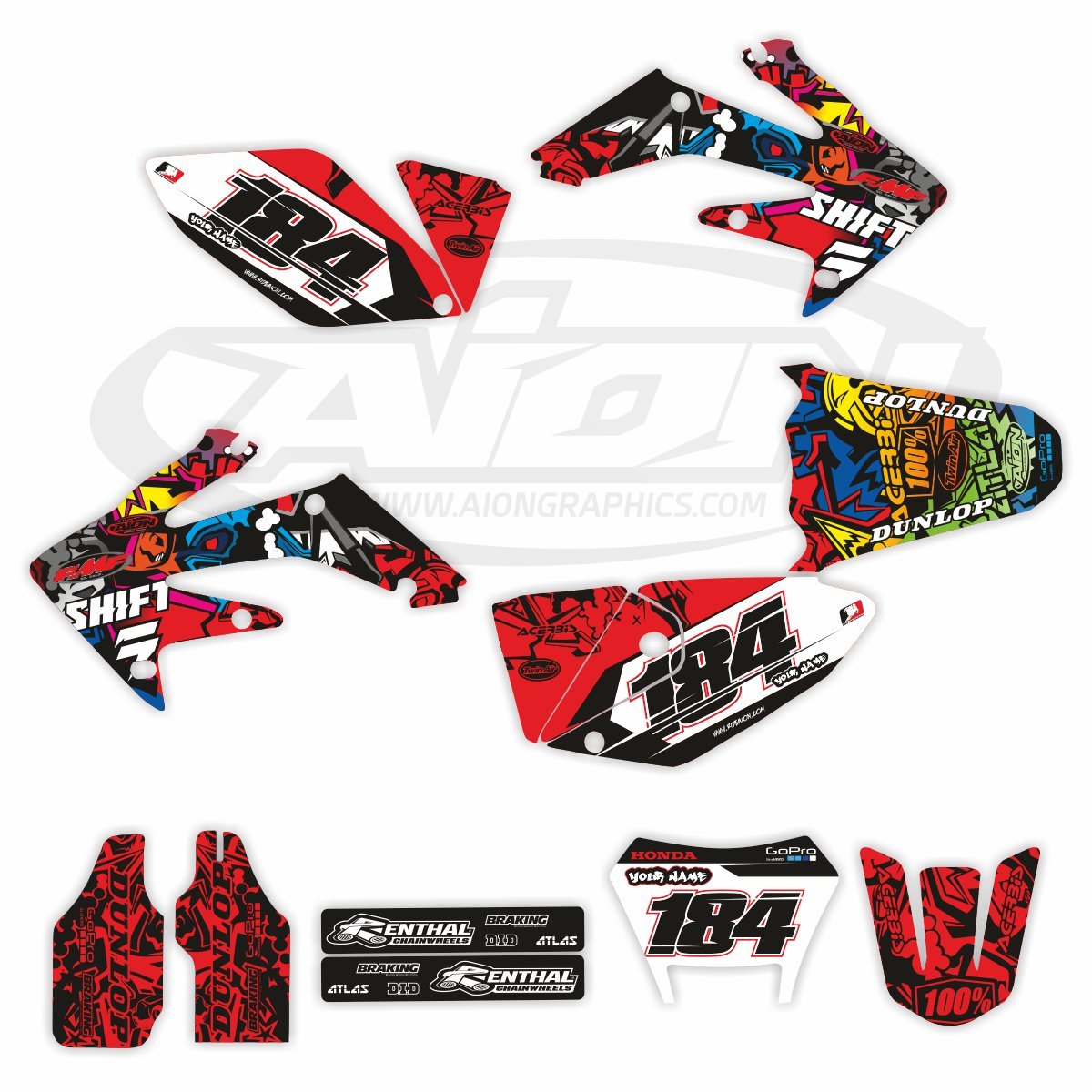 Honda Graphics Kit For A 2004 2016 CRF X 250cc Dirt Bike Models