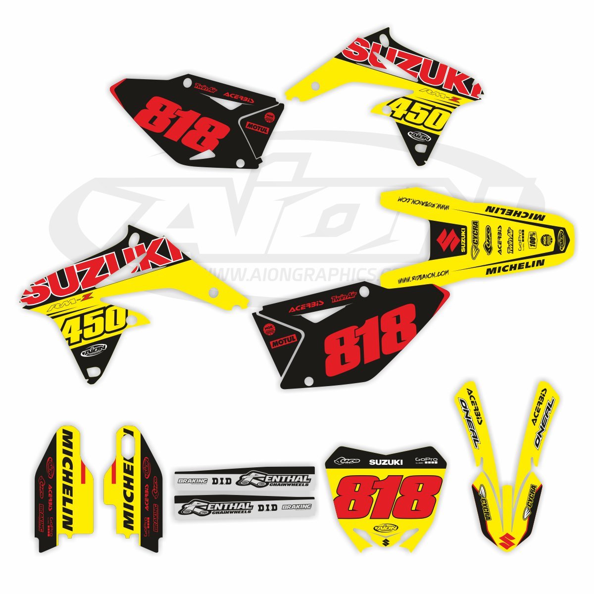 Suzuki Graphics Kit For A 2008 2017 RMZ 450cc Dirt Bike Models