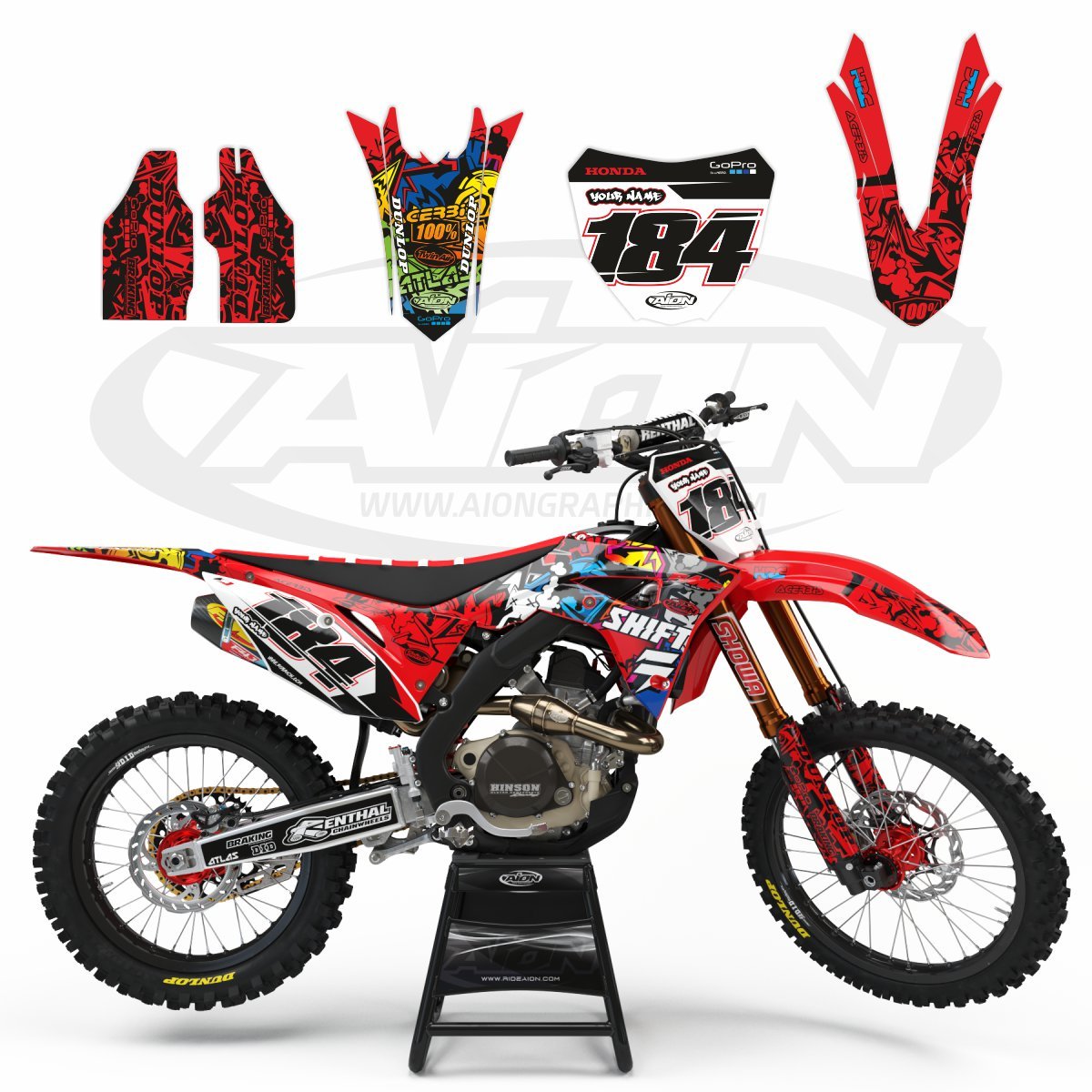 Honda Graphics Kit For A 2017-2018 Crf 250-450cc Dirt Bike Models