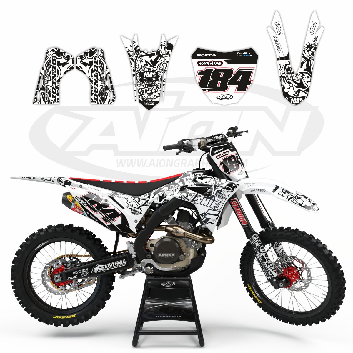 Honda 250 CRF Dirt Bike Predator Graphic Kit White - Kutvek Kit